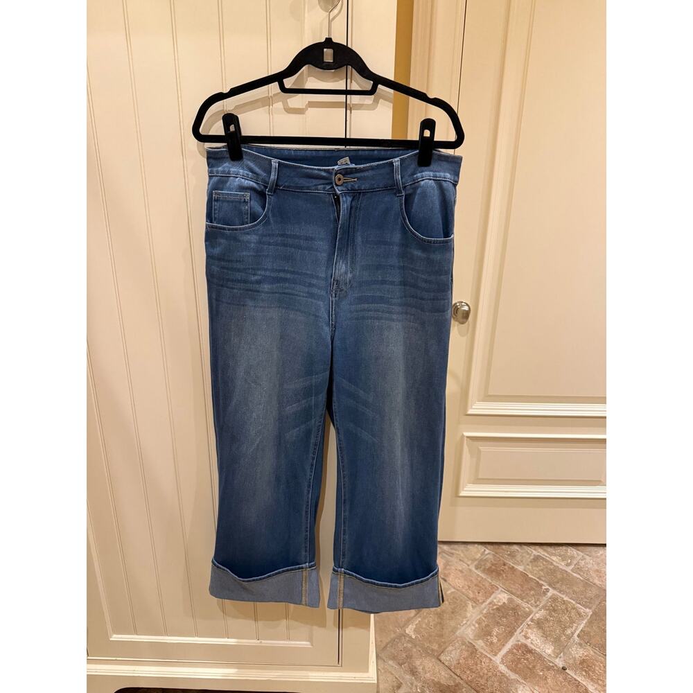 Halara Flex High Rise Wide Leg Cropped Jeans Large Petite - Picture 3 of 4
